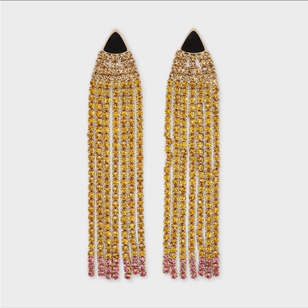 BaubleBar Gold and Pink Pencil Crystal Tassel Earrings